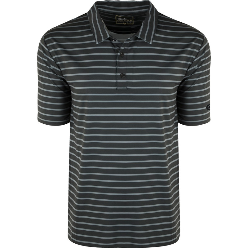 Drake Performance Stretch Striped Polo in Black Blue Dusk Color